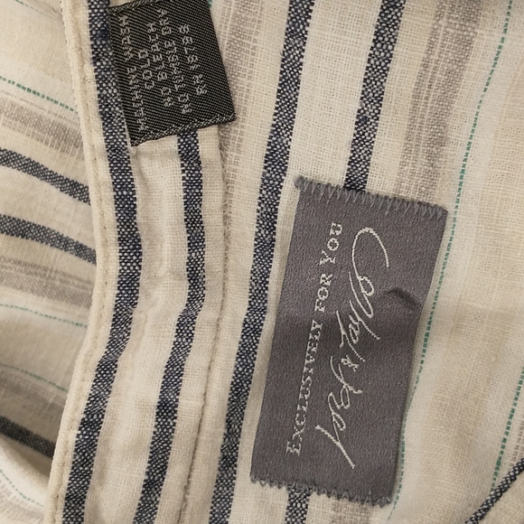 Natural Fiber USA Made XL Shirt Linen Cotton Band Collar Button Front Striped - Picture 5 of 8